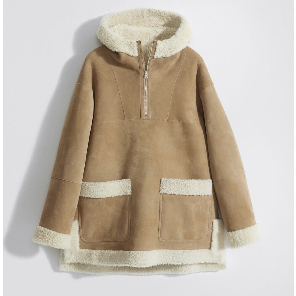 Filippa K Veda Suede Shearling Hooded Anorak Coat XS S